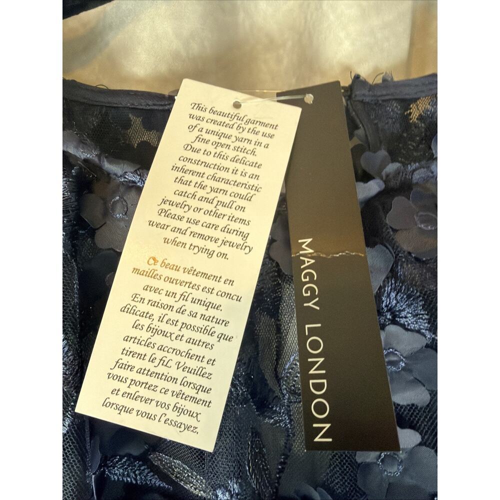 Maggy London Elegant Illusion Floral Mesh Embroidered Cocktail Dress Sz 6 Blue - Picture 5 of 9
